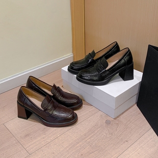 葡萄妈studio同款复古厚底乐福鞋女新款高级感小个子增高粗跟单鞋