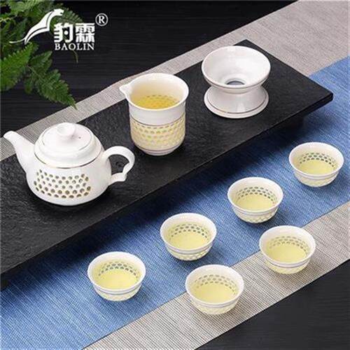 爆款玲珑镂空蜂窝功夫泡茶具套装陶瓷家用品泡茶杯具茶壶组合瓷器