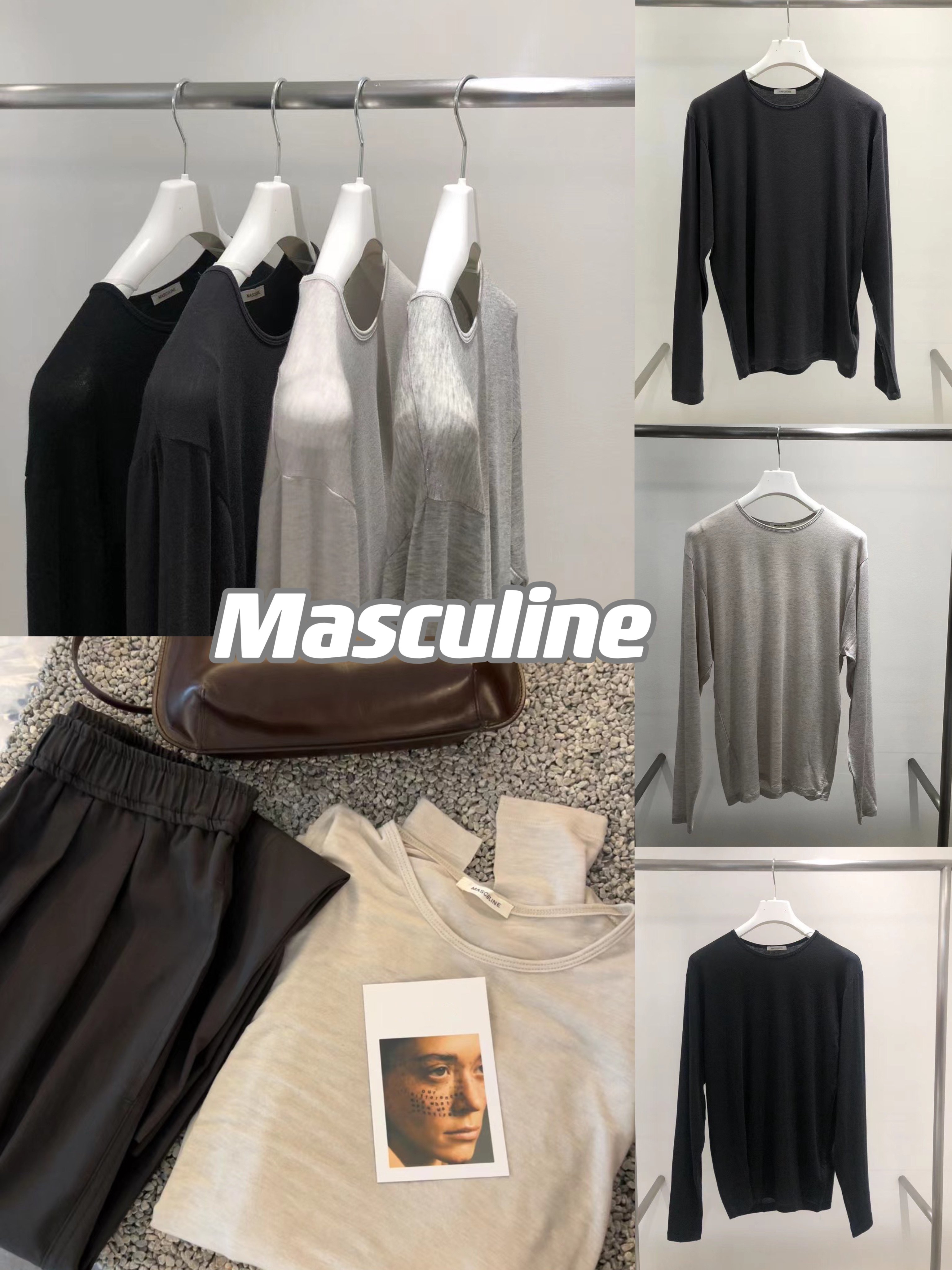 现货 韩国东大门 masculine 秋高级感圆领纯色薄款长袖t恤打底衫