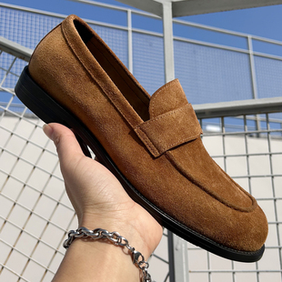 2026春季新款英伦时尚尖头秀气瘦版男士低帮套脚皮鞋一脚蹬乐福鞋