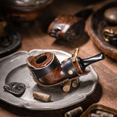 大汉烟斗原创黑武士手工石楠斗空腔大气室牛皮铠甲男士 复古便携