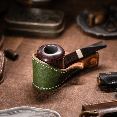 大汉原创手工牛皮烟斗架植鞣双层