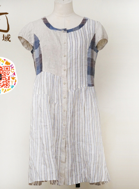 ART艺域女装正品专柜夏款拼接麻料连衣裙K2L259