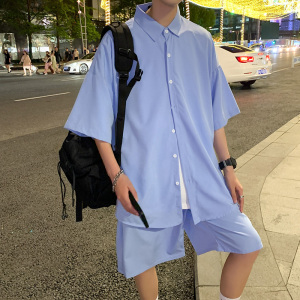 2021套装情侣免烫短袖男士宽松夏季休闲衬衫B318-Z26-P55图片