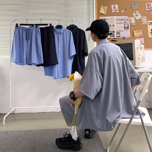 2021套装情侣免烫短袖男士宽松夏季休闲衬衫B318-Z26-P55图片