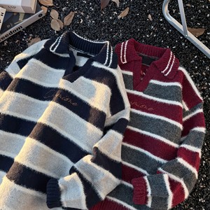 翻领条纹毛衣B40-P60，男装针织衫/毛衣，星座617A-3（原B318）