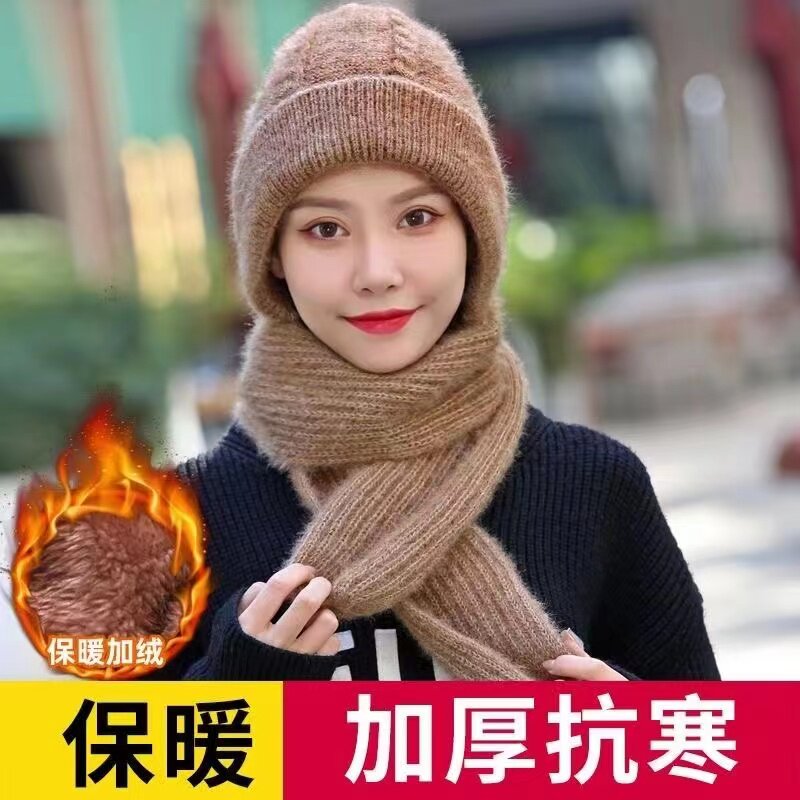 加绒加厚女士帽子帽子围巾一体