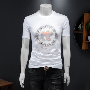 2024夏季新款潮牌烫钻修身圆领短袖T恤货号B173P100假模图