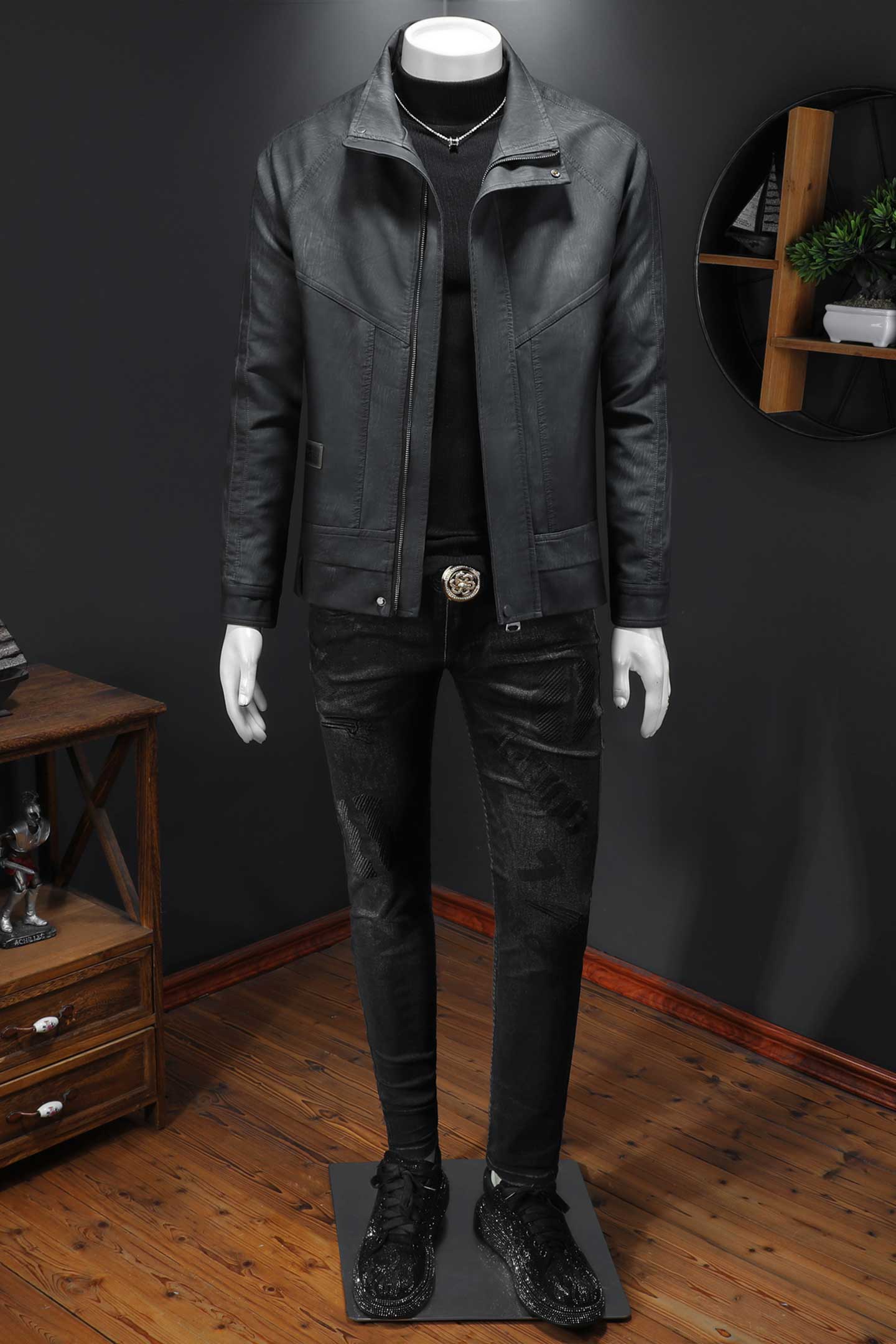 2025新款男皮衣加绒加厚秋冬机车服QT212-货号9012-P160假模图，男装皮衣，钱塘2010A