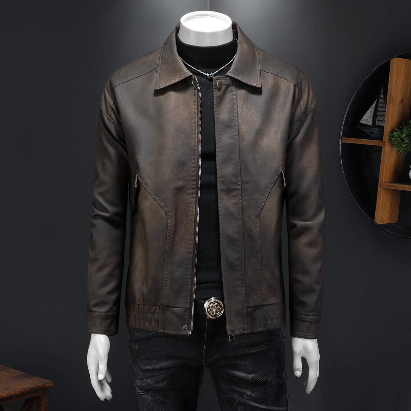 2025新款男皮衣加绒加厚秋冬机车服QT212-货号9013-P160假模图，男装皮衣，钱塘2010A