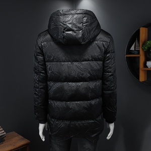 7410 冬季中长款羽绒服男连帽白鸭绒袖标保暖外套 P300图片