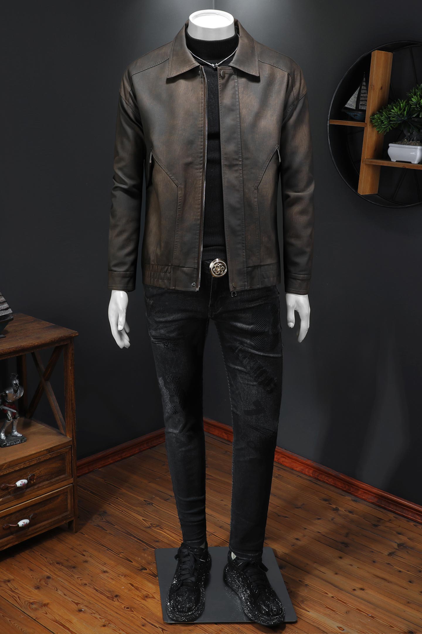 2025新款男皮衣加绒加厚秋冬机车服QT212-货号9013-P160假模图，男装皮衣，钱塘2010A