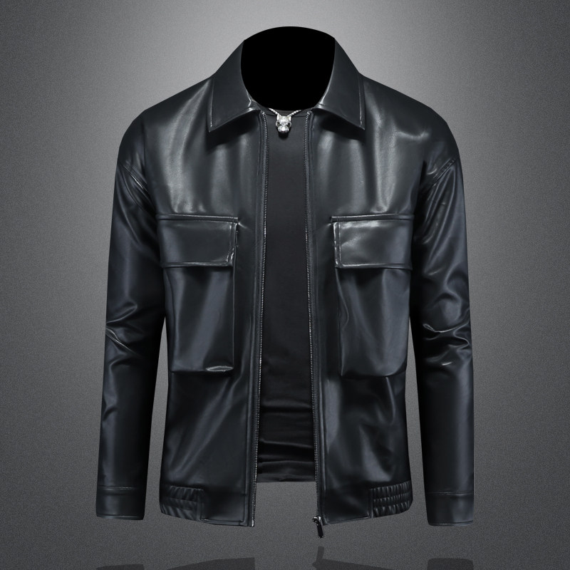 2026春季翻领休闲水洗皮外套机车皮皮衣货号769P220镂空图，男装皮衣，钱塘2010-1