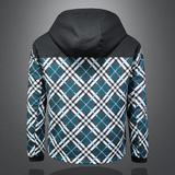 2026春季新款男士连帽格子拼接夹克QT212-货号F7772-P175镂空图，男装夹克，钱塘2010A