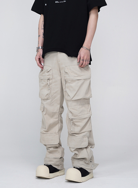 KISSNATE【明星同款】美式街头多口袋工装裤男机能牛仔休闲直筒裤