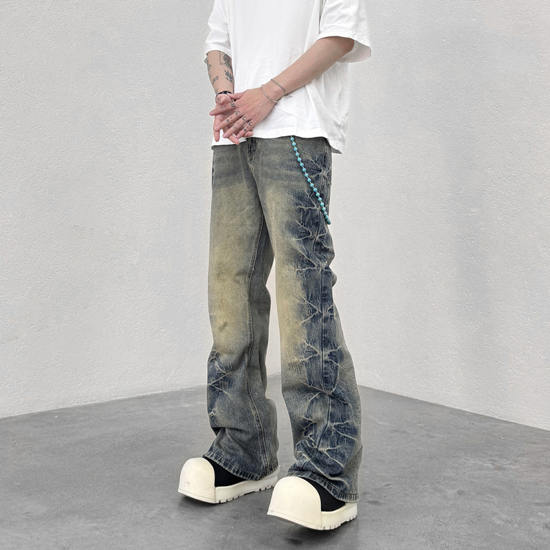 美式街头做旧水洗纹路牛仔裤男士