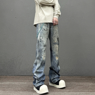 牛仔裤 印花脏染微喇水洗男女AC款 cleanfit春夏3D数码 KISSNATE美式