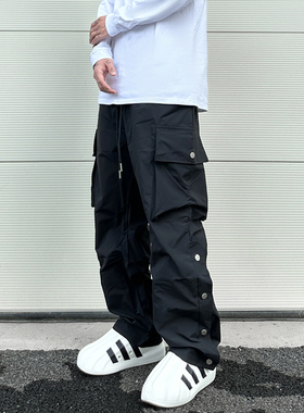 KISSNATE美式高街直筒休闲大口袋排扣裤户外机能裤男运动宽松长裤