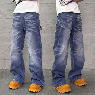 牛仔裤 KISSNATE春夏「法工神裤 型工装 直筒版 」蓝色水洗雾灰伐木裤