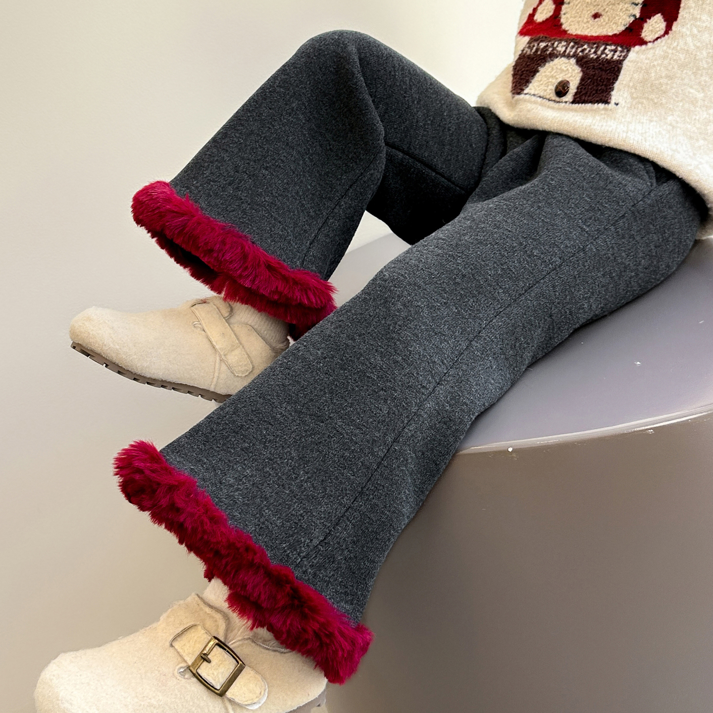 女小童洋气裤脚毛条加绒糯米裤潮