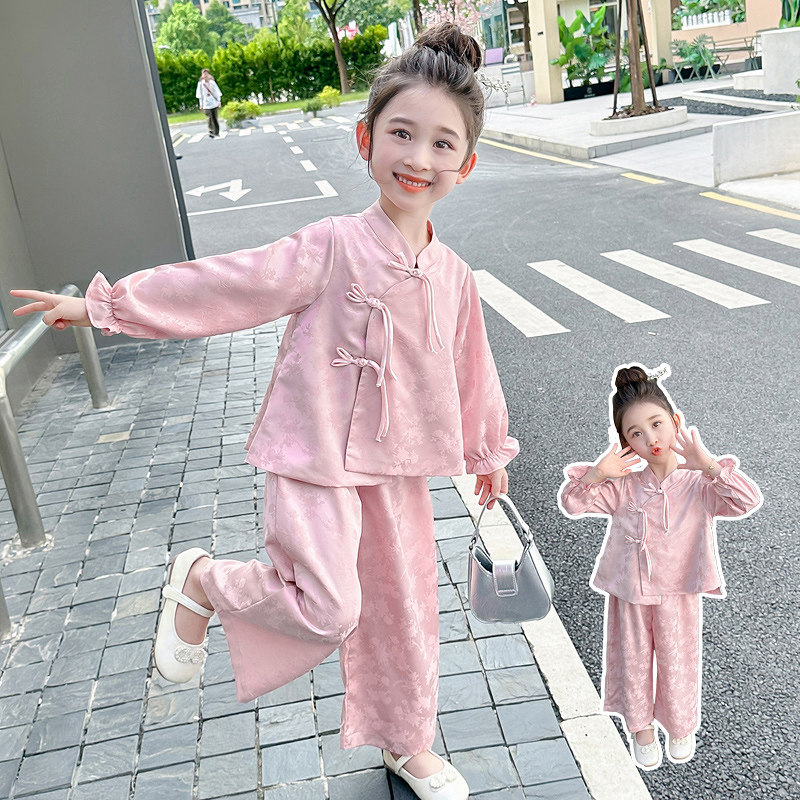 女童秋装国风燕尾扣新中式套装2026新款儿童洋气女宝宝时尚两件套