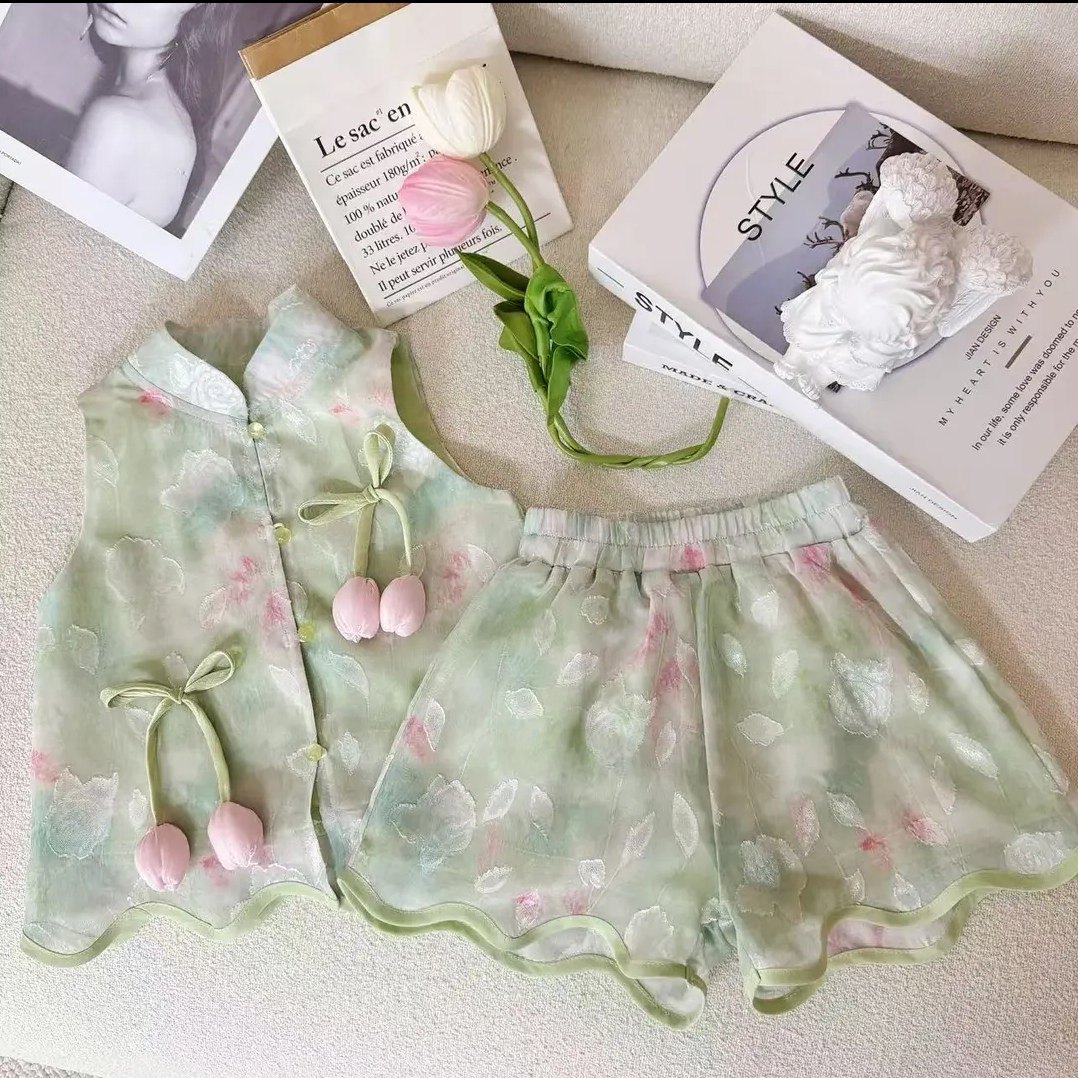 女童夏装套装2025新款儿童装复古夏季连衣裙上衣公主风中国风夏装