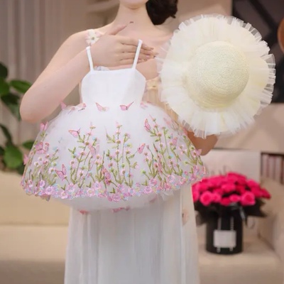 夏装吊带裙碎花网纱礼服裙