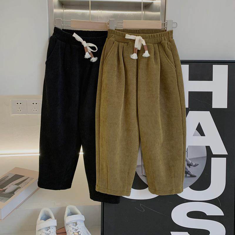 女童条绒裤2025秋冬装洋气韩版女宝宝加绒长裤儿童外穿加厚一体绒