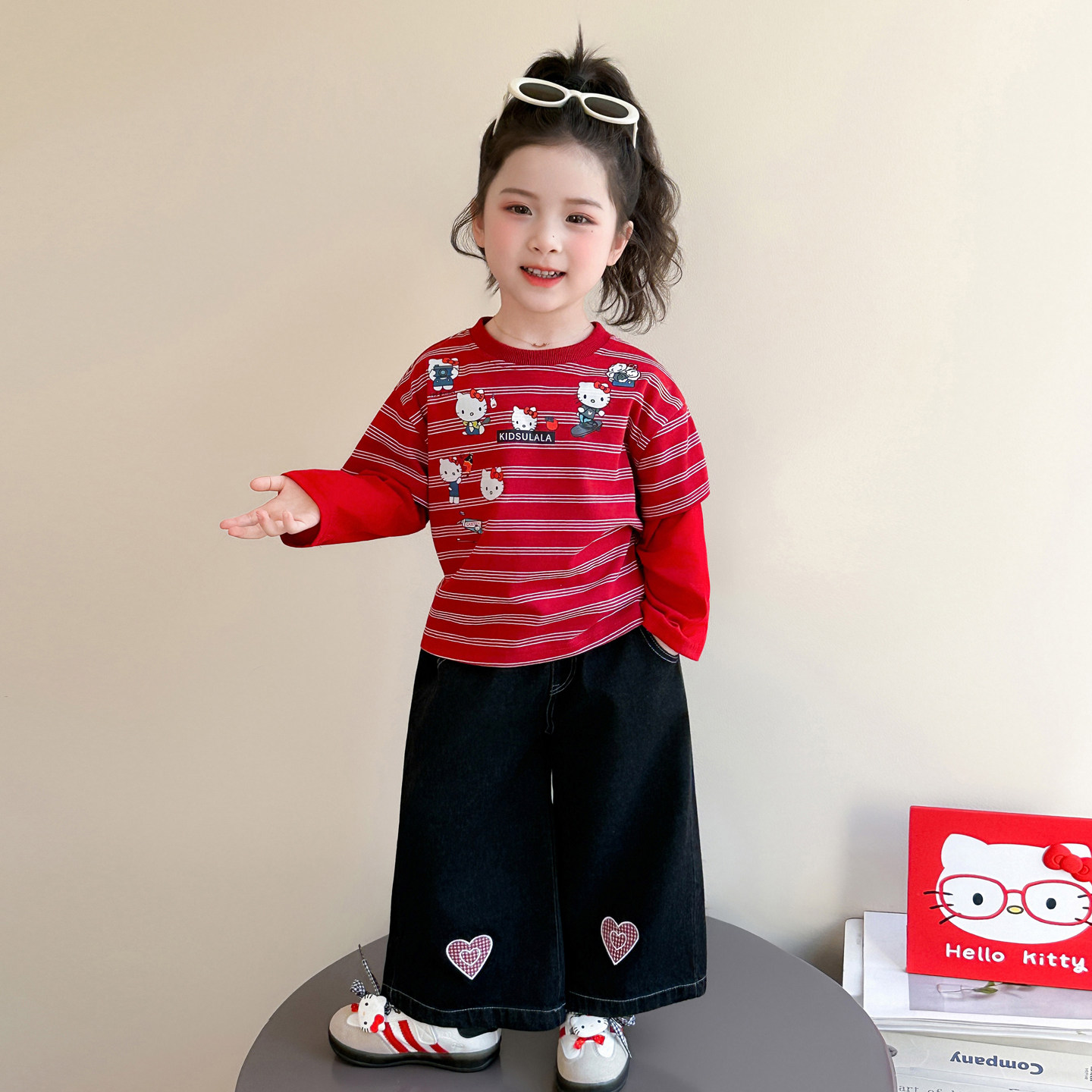 韩版女童春装洋气条纹T恤阔腿裤套装2026新款儿童时尚宝宝两件套