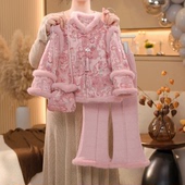 冬季 2025新款 儿童新中式 女童加绒年服套装 唐装 女孩国风加厚两件套