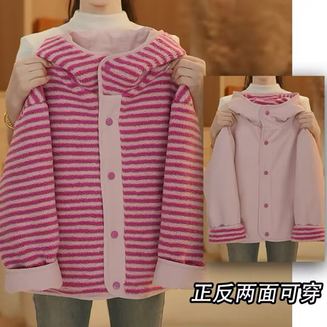 女童冬装时尚双面穿毛毛衣外套2025新款儿童洋气女宝宝百搭棉服潮