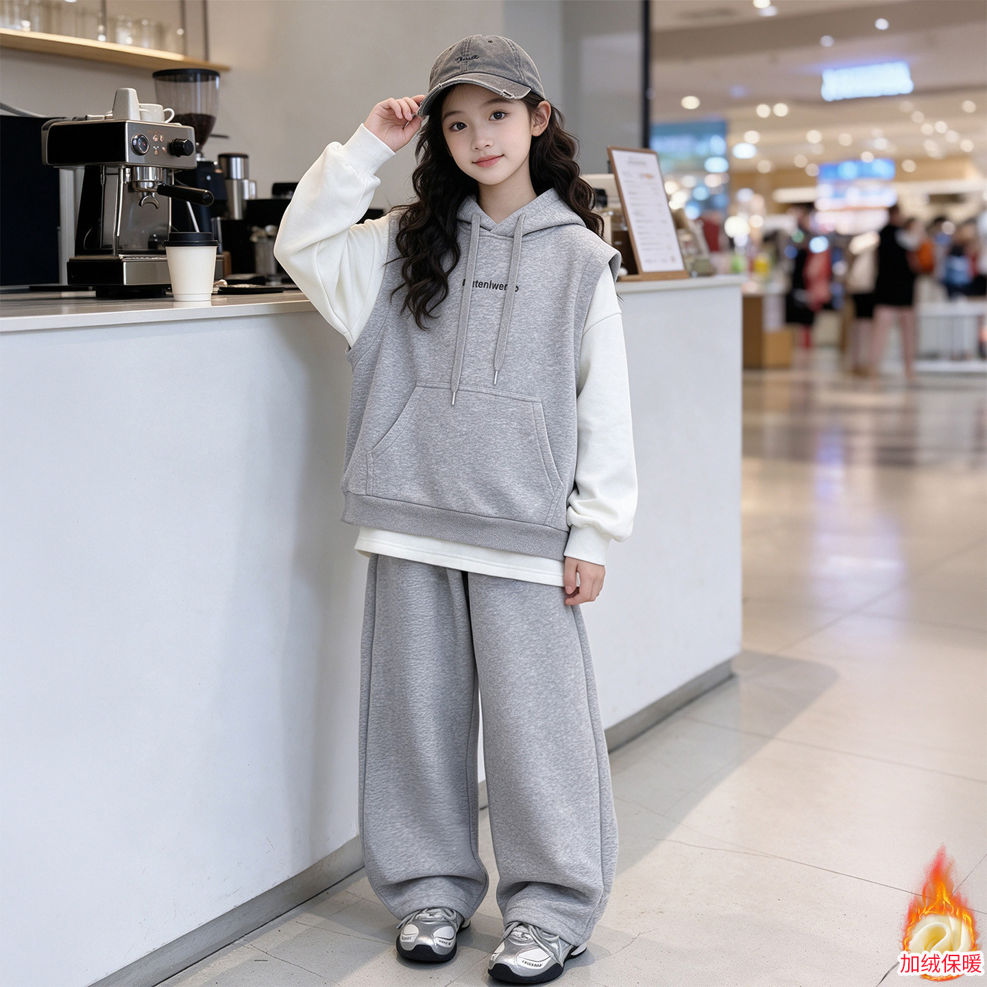 女童运动风连帽卫衣马甲三件套韩系新款秋冬洋气中大童休闲套装潮