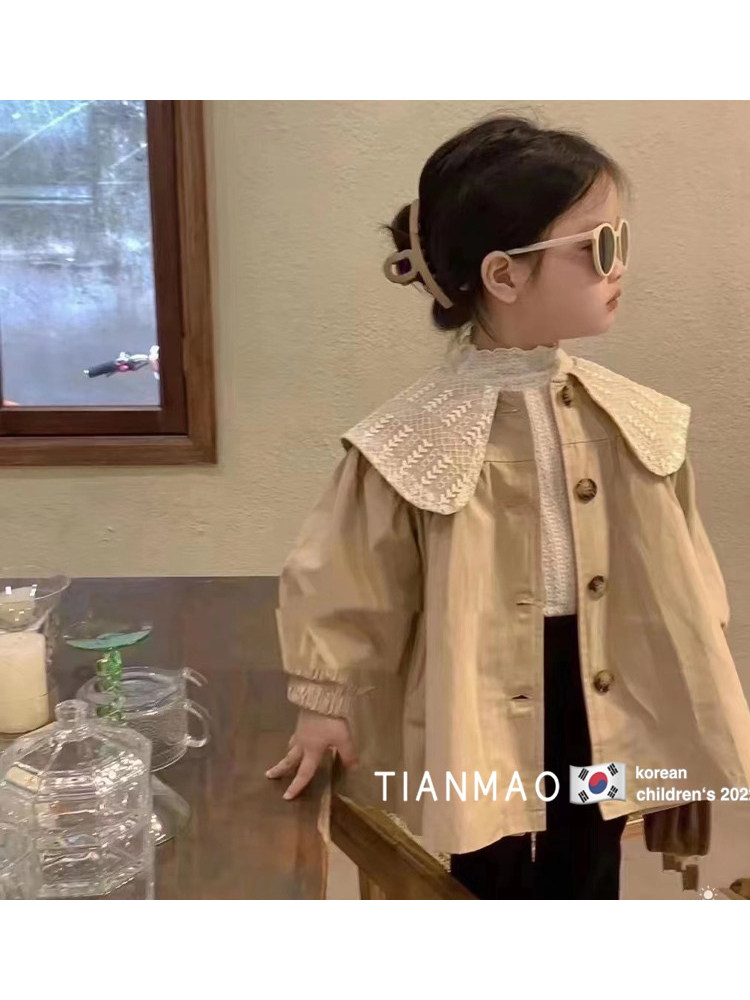 한국 아동복 2024 신사복 가을 재킷 아동용 여아 봄 가을 한국 스타일 중간 길이 윈드 브레이커