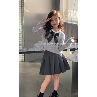 女童春装套装2026新款女孩子JK学院风两件套中大童春季百褶半身裙