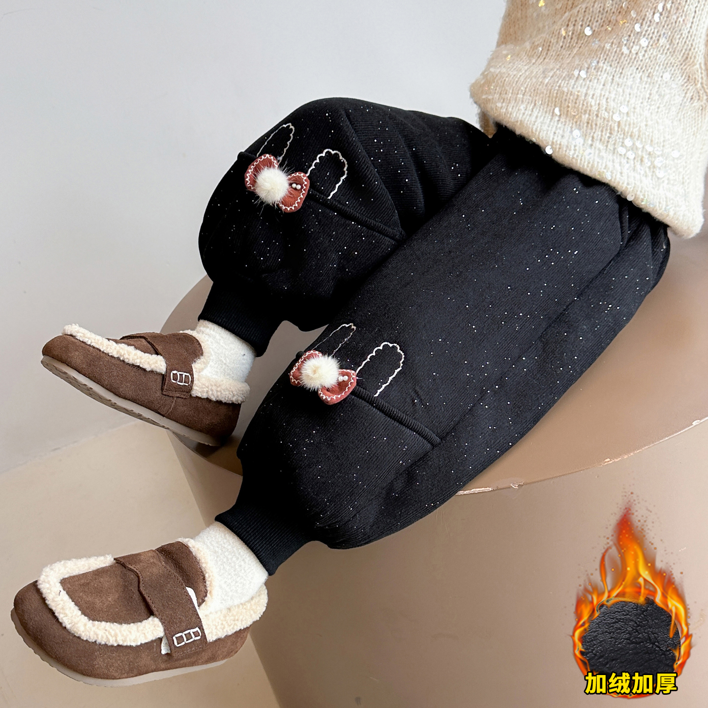 中小童冬装时尚毛球蝴蝶结棉裤潮