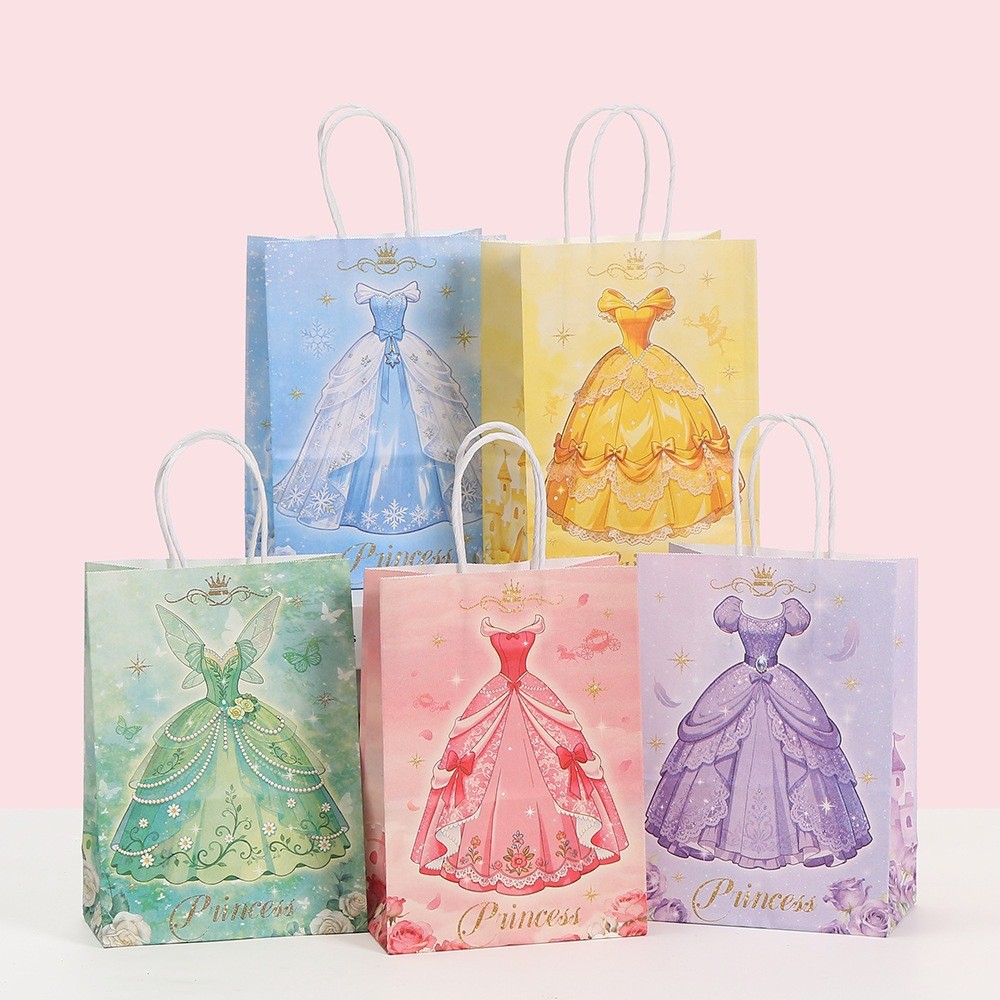 彩色公主裙牛皮纸袋礼品包装袋公主女孩生日派对礼物包装袋手提袋