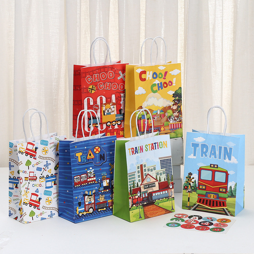 卡通包装袋印花儿童小火车礼品袋生日派对糖果打包袋牛皮纸手提袋,包装,纸手提袋,淘宝优惠券,粉丝福利购,淘宝优惠卷