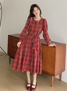 【现货】2025新款秋季红格子连衣裙2C009/8919/P115K168