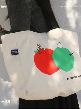 大林DALIN原创「apple」可爱帆布包袋大容量通勤购物单肩包托特包