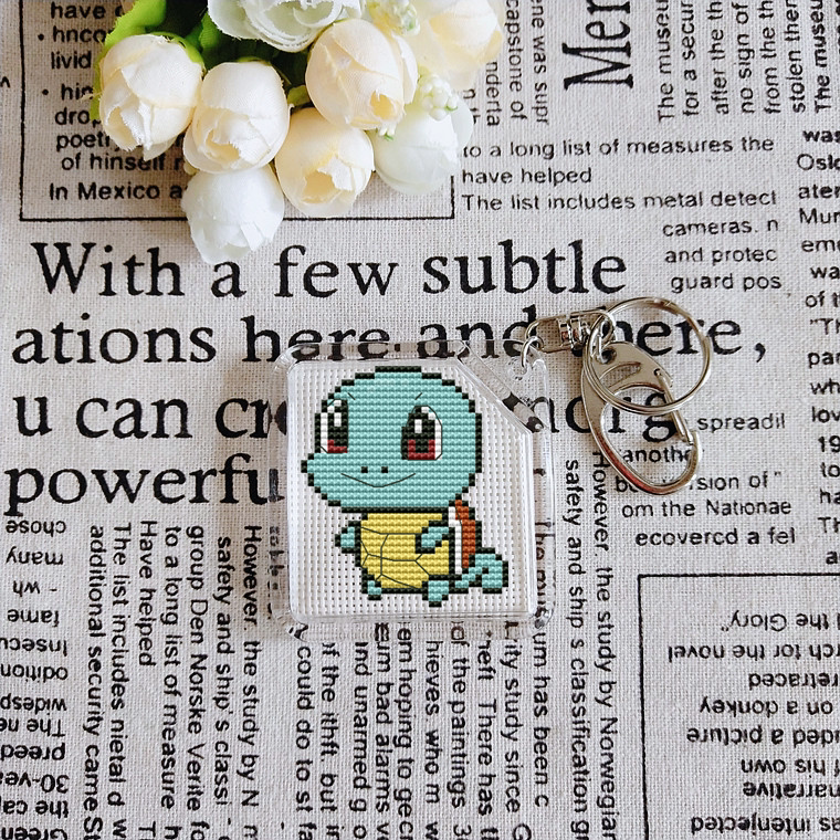 木木家小件DMC十字绣套件手工钥匙扣动漫情侣挂件宝可梦 杰尼龟