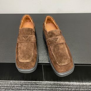 【捌捌先森】老钱风反绒皮乐福鞋男休闲厚底一脚蹬皮鞋方头懒人鞋