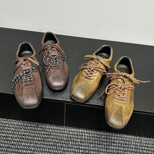 捌捌先森 做旧复古阿甘鞋 方头男鞋 薄底轻便德训鞋 男板鞋 休闲鞋