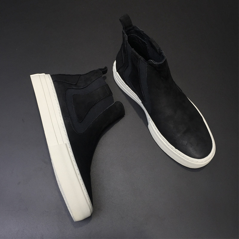CHELSEA BOOTS MENS VELVET INSULATED BOOTIES 2024 NEW BRITISH STYLE MARTIN BOOTS RUBBING COLOR VINTAGE CARGO BOOTS LEATHER BOOTS
