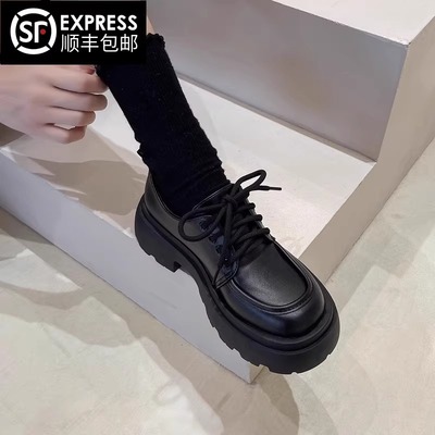 英伦风厚底小皮鞋黑jk单鞋乐福鞋