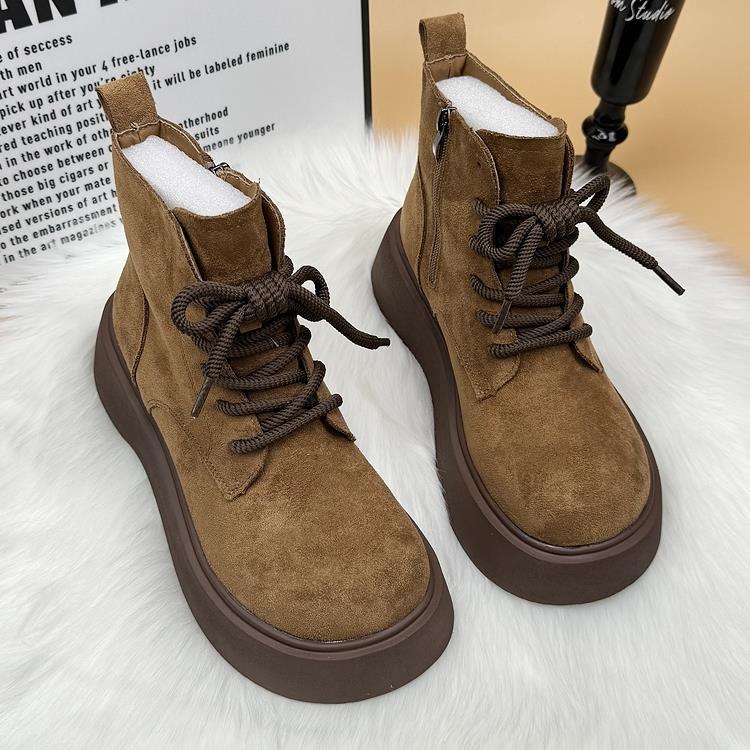 品牌清仓皮面马丁靴女2025冬新款厚底增高短靴加绒加厚棉鞋雪地靴