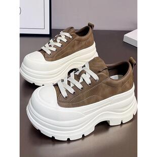 7cm厚底增高小个子休闲鞋女皮面2025秋季新款轻便时尚百搭松糕鞋