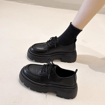 黑色单鞋松糕底英伦风小皮鞋jk