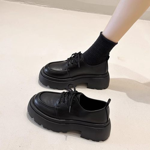 黑色单鞋松糕底英伦风小皮鞋jk