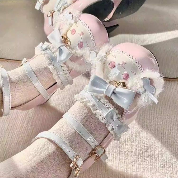 萌兔娃娃原创lolita少女洛丽塔学生鞋子可爱jk低跟lo鞋圆头蝴蝶结图片