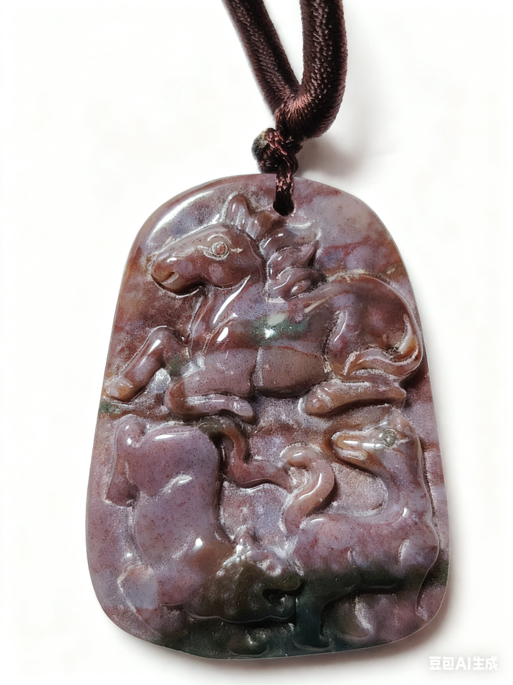 26年天然七彩玛瑙玉生肖马虎狗三合牌吊坠本命年太岁吉祥物项链I